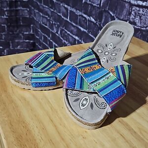 Muk Luks Bohemian Colorful Criss Cross Sandals with Dust Bag CLEARANCE